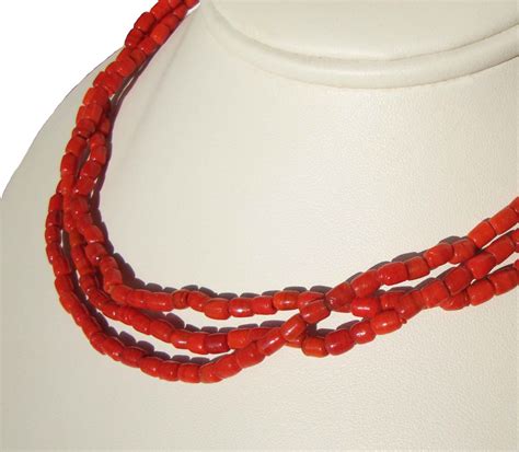 Vintage Red Coral Bead Necklace Mediterranean Beads Flapper