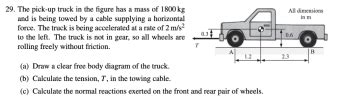 The winch cable on a tow truck shown in Figure 1 is subjected to a force T. The truck has a ...