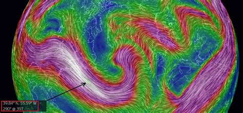 Violent jet stream across the northwestern Atlantic today with wind ...