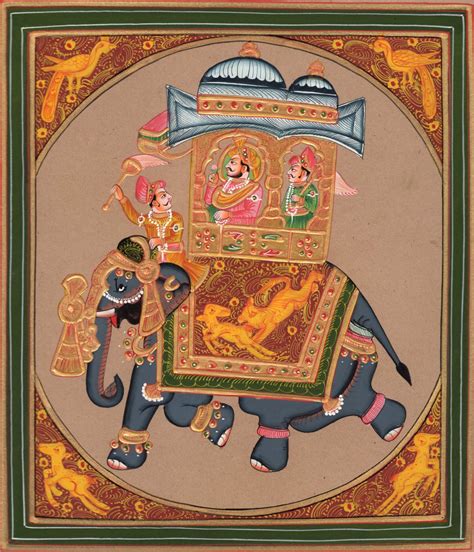 Rajasthan Indian Miniature Painting Maharaja Elephant Ethnic Folk Procession Art