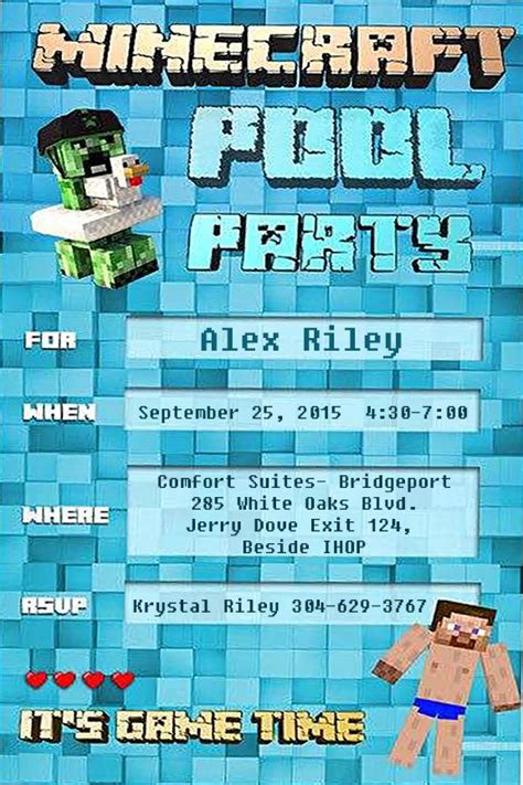 Minecraft Pool Party Chicken Invitation