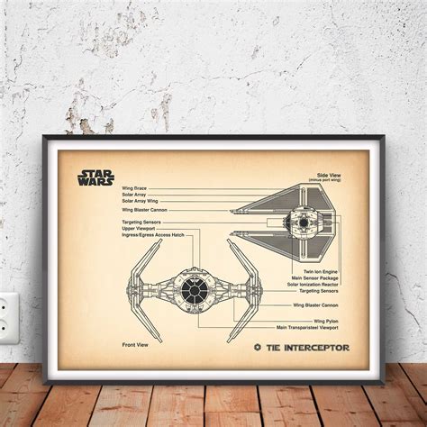 Tie Interceptor Blueprint - Star Wars Digital Downloadable Art