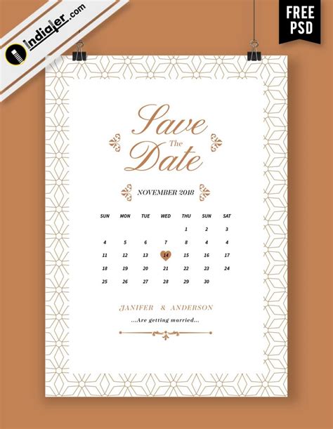 Free Wedding Card Save The Date Calendar Concept Invitation Psd Template - Indiater