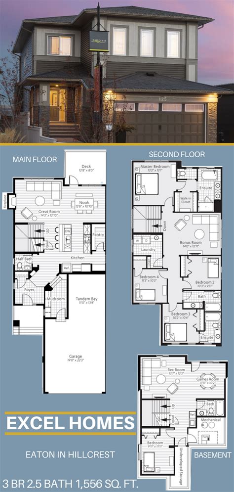 Eaton 2 Story Floor Plan With Basement| 3 Bedroom 2.5 Bathroom 1,556 sq ...