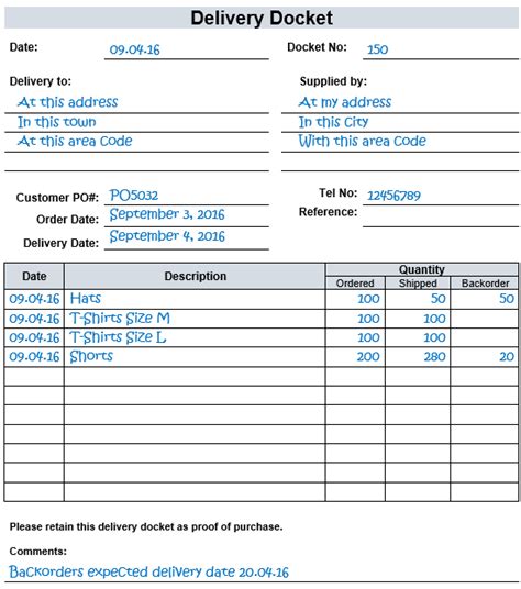 Free Delivery Docket Template