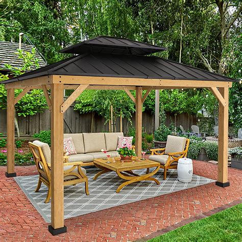 Eagle Peak 13' x 11' Outdoor Cedar Framed Hardtop Gazebo, Galvanized Steel Double Roof Gazebo ...