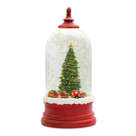 10.5" Red & Green Lighted Christmas Snow Globe with Tree 6-Hour Timer ...