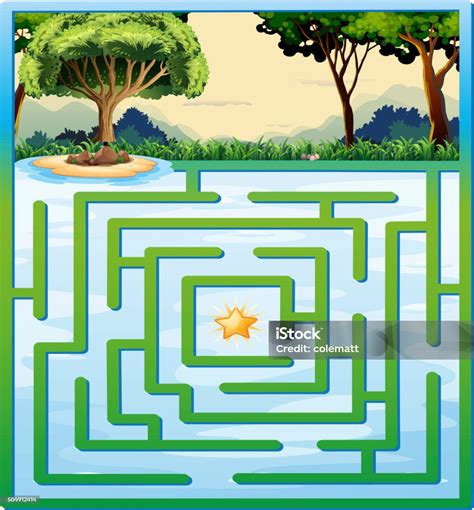 Maze Game With Nature Background Stock Illustration - Download Image ...