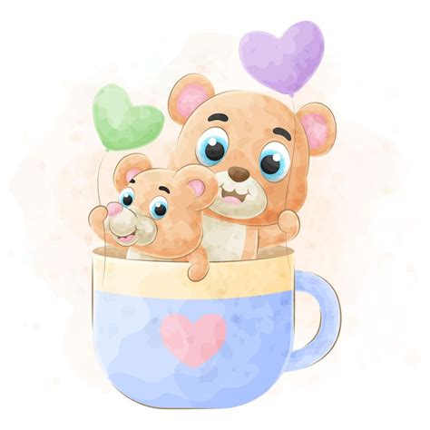 Premium Vector | Cute little bear with watercolor illustration