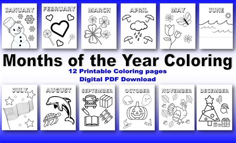 Months of Year Coloring Pages - Etsy