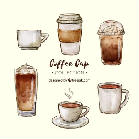 Watercolor coffee cup collection Vector | Free Download