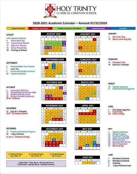 The Trinity Catholic School Calendar: A Guide To Structure And Success - Annual Wall Calendars ...