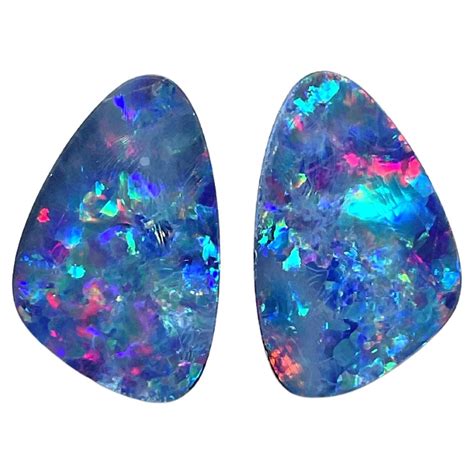 12.74 Carats Australian Opal Pair blue red play of color fire natural ...