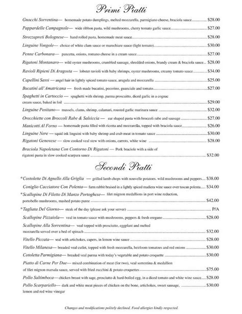 Menu | Tramonti Ristorante