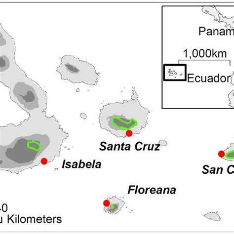 Location map of Galapagos, showing the broad climatic zones (light ...