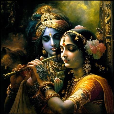 Hindu God Krishna and Radha Painting with Flute Generative Ai Stock Illustration - Illustration ...