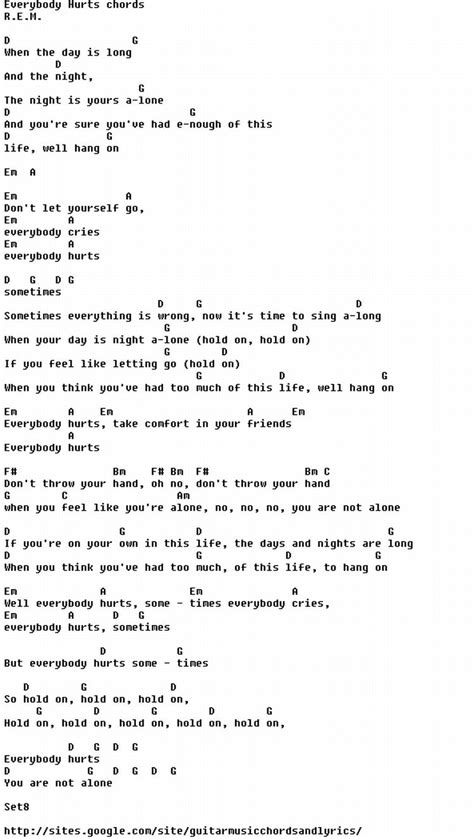 REM - everybody hurts | Guitar chords and lyrics, Guitar songs, Easy guitar songs