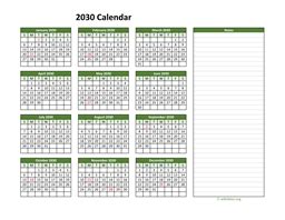 2030 Calendar in PDF | WikiDates.org