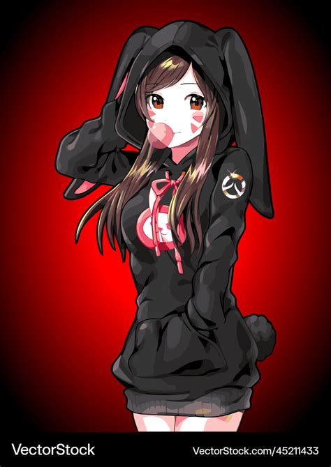 Anime girl wearing a hoodie template Royalty Free Vector