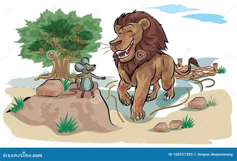 Rat Help the Lion from Trap in the Jungle Stock Vector - Illustration of jungle, tree: 168357395