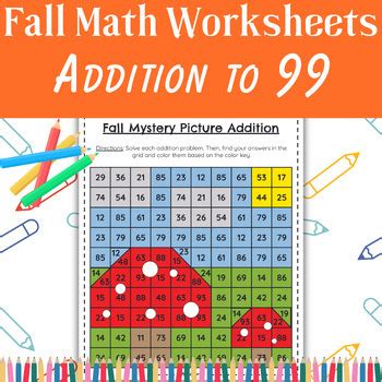 Fall Math Worksheets Addition to 99 Color by Number Activity Class Fun ...