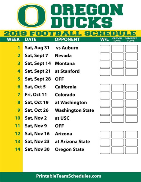 2019 Printable Oregon Football Schedule | Oregon football, Oregon ducks football, Oregon ducks