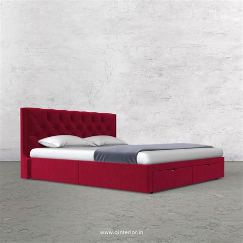 Scorpius Queen Storage Bed in Velvet Fabric - QBD001 VL08 in Cranberry color by Q Interior