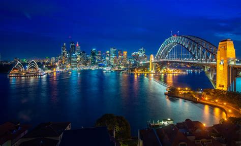 Download Sydney Harbour Bridge Bridge City Light Night Man Made Sydney HD Wallpaper