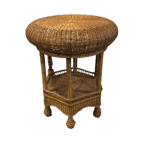 Round Wicker End Table