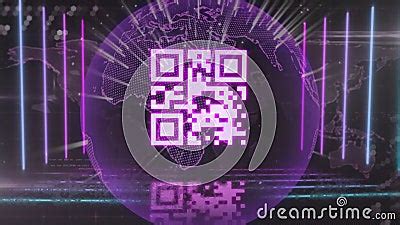QR Code Scanner with Neon Elements Against Spinning Globe and World Map Stock Footage - Video of ...