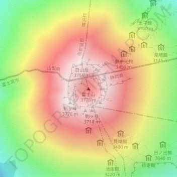 Mount Fuji topographic map, elevation, relief