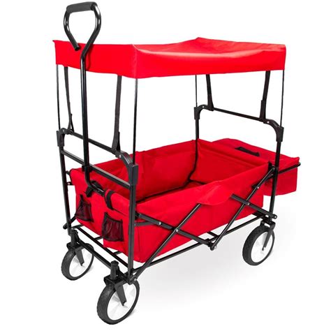 Collapsible Utility Wagon with Canopy, Red | SWAG-101