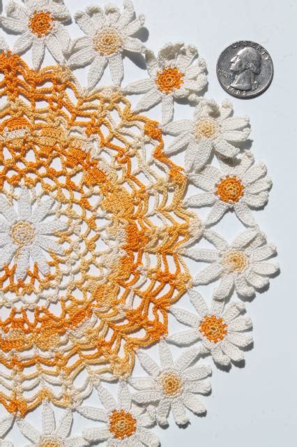 crochet flower doily lot, vintage lace doilies pretty colored thread flowers