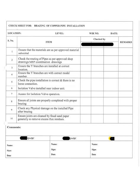 Checklist For Copper Pipe Installation | PDF