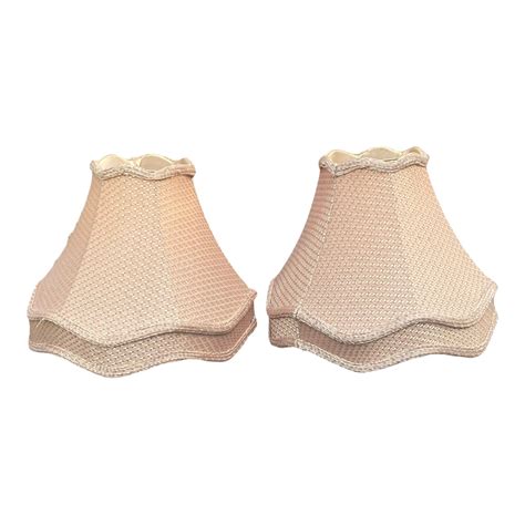 Vintage Bell Shape Pink Scalloped Edge Fabric Lamp Shades - a Pair | Chairish