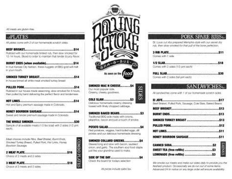 Rolling Smoke BBQ menu in Centennial, Colorado, USA