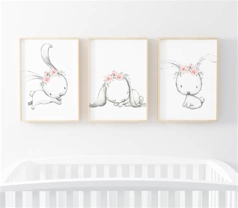 Bunny Nursery Print, Nursery Wall Decor, Nursery Wall Art, Girls Room Decor, Bunny Nursery Decor ...