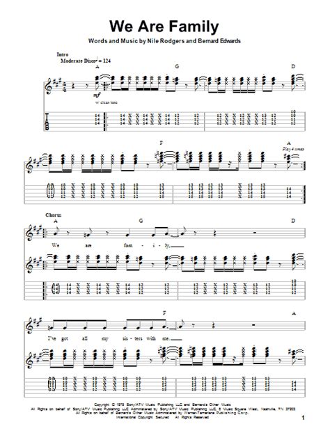 We Are Family by Sister Sledge Sheet Music for Guitar Tab (Single Guitar) at Sheet Music Direct