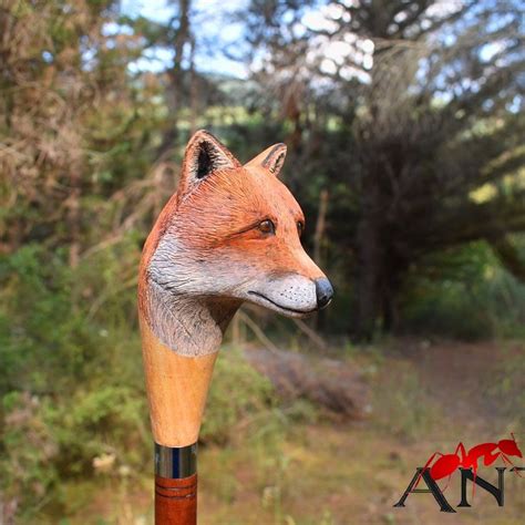 custom wood walking stick,realistic red fox head wood,wildlife hand ...