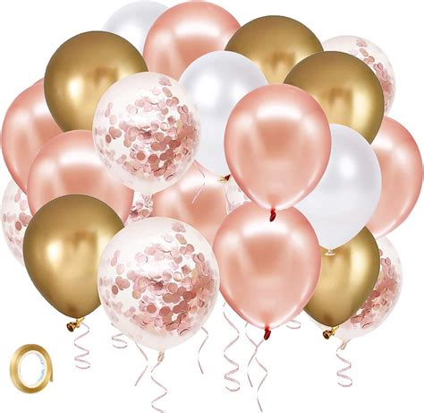 Amazon.com: Rose Gold Confetti Latex Balloons, 60 Pack White Gold Balloon 12 inch Birthday ...