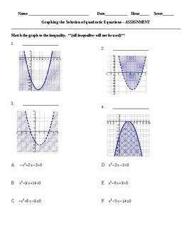 Graphing Solutions of Quadratic Inequalities Worksheet by Math With Marie