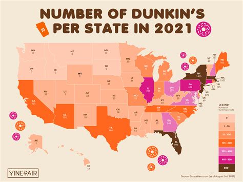 The Number of Dunkin Locations in Every U.S. State [Map] - Isaiah Rippin