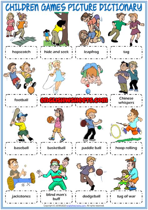 Children Games ESL Printable Picture Dictionary For Kids