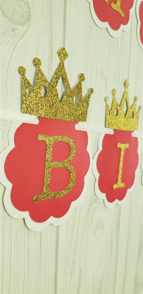 Red and Gold First Birthday Banner. Princess birthday banner. Princess birthday party decor