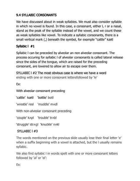 9.4 Syllabic consonant - 9. 4 SYLLABIC CONSONANTS We have discussed about in weak syllables. We ...