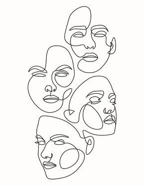 Multiple Face One Line Art | Artes e ofícios, Ideias criativas de pintura, Ideias para pintura