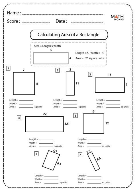 Area of a Rectangle Worksheets - Math Monks