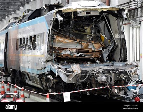 Pendolino train damaged in Wednesday's collision with a truck at a rail crossing in the town of ...