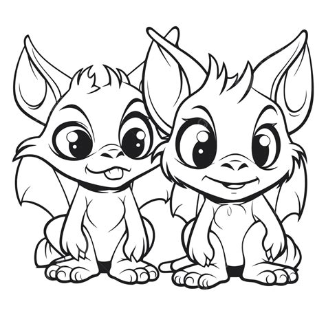 Two Cartoon Bats Coloring Page Outline Sketch Drawing Vector, Car Drawing, Cartoon Drawing, Wing ...