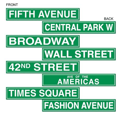 New York City Street Sign Cutouts 4in x 24in. 4pk - Party Savers